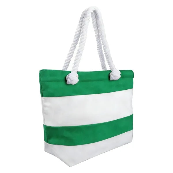 12oz Jute Rope Spliced Color Block Striped Canvas Bag