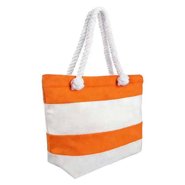 12oz Jute Rope Spliced Color Block Striped Canvas Bag