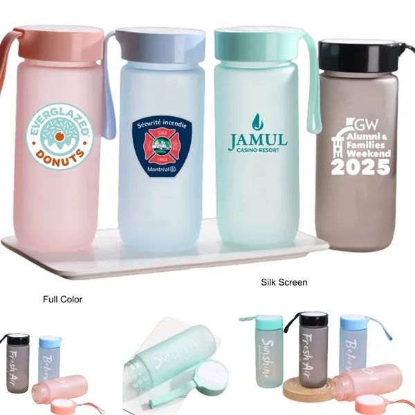 18.5 oz Frosted Clear Plastic Water Bottle with Carry Strap