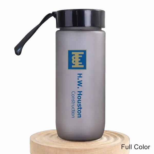 18.5 oz Frosted Clear Plastic Water Bottle with Carry Strap