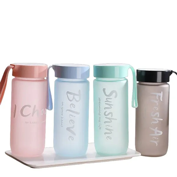 18.5 oz Frosted Clear Plastic Water Bottle with Carry Strap