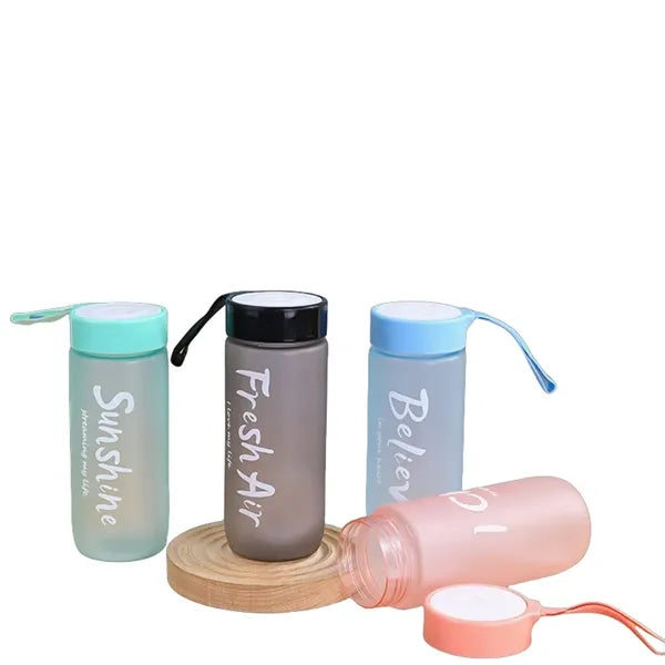 18.5 oz Frosted Clear Plastic Water Bottle with Carry Strap
