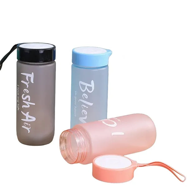 18.5 oz Frosted Clear Plastic Water Bottle with Carry Strap