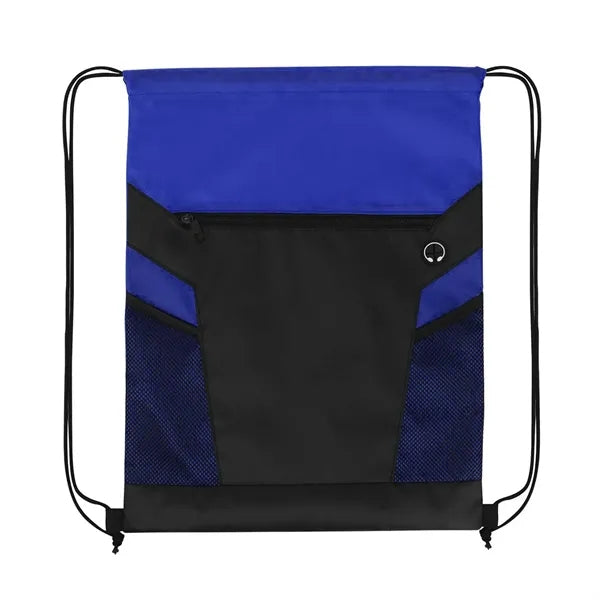 Drawstring Backpack with Zipper and Mesh Pockets