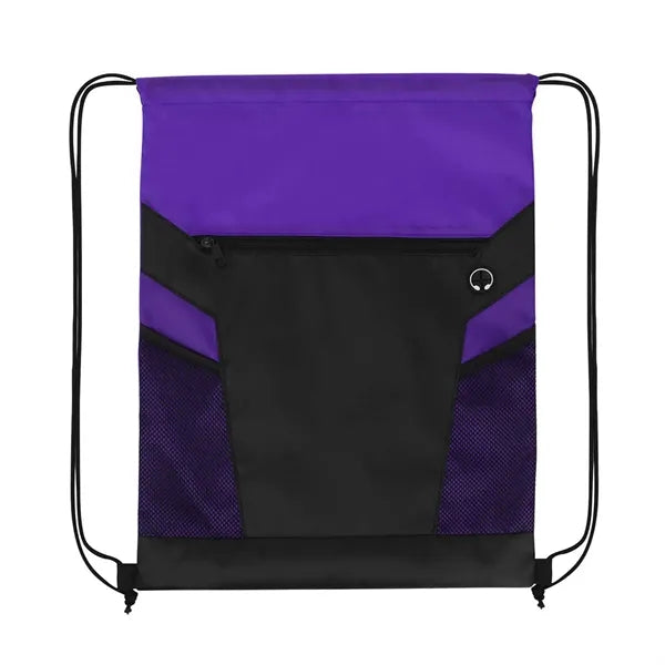 Drawstring Backpack with Zipper and Mesh Pockets