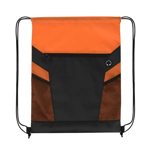 Drawstring Backpack with Zipper and Mesh Pockets