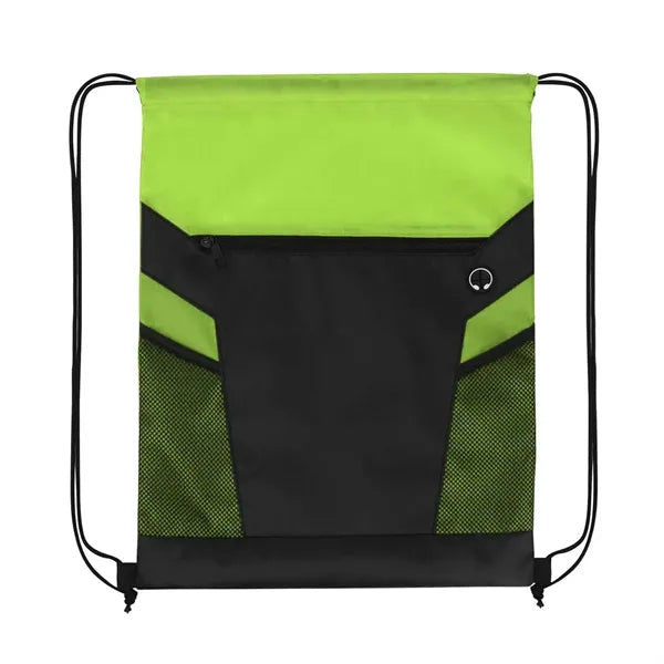 Drawstring Backpack with Zipper and Mesh Pockets