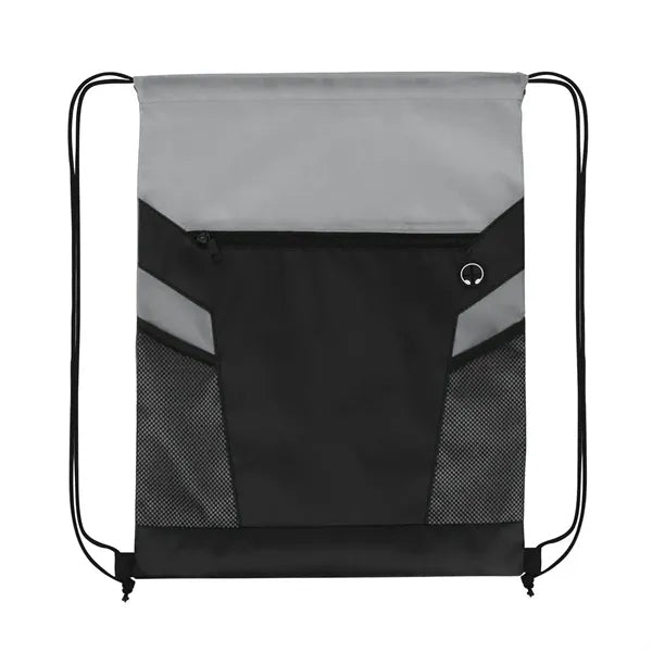 Drawstring Backpack with Zipper and Mesh Pockets