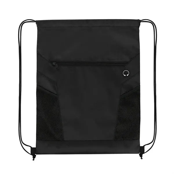Drawstring Backpack with Zipper and Mesh Pockets
