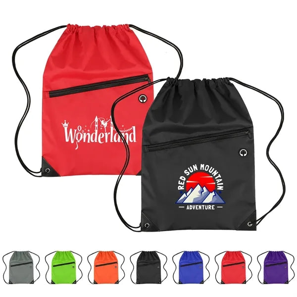 Nylon Cinch Backpack with Zipper Pocket