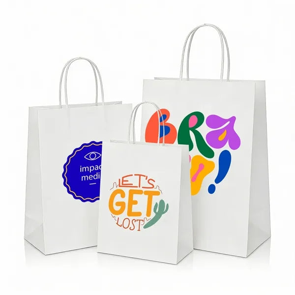 White Kraft Paper Shopper Tote Bag With Handles