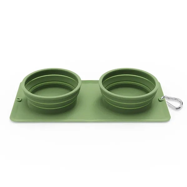 Collapsible Silicone Double Dog Bowl Travel