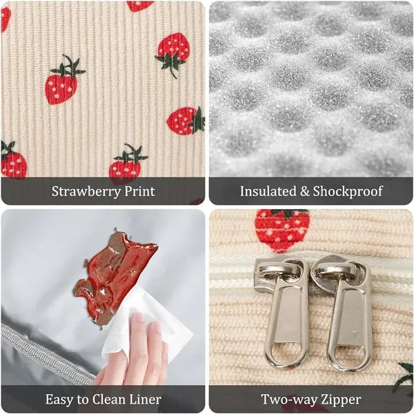 Strawberry Corduroy Insulated Lunch Bag for Daily Picnic