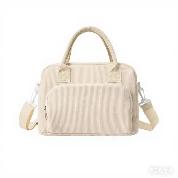 Strawberry Corduroy Insulated Lunch Bag for Daily Picnic