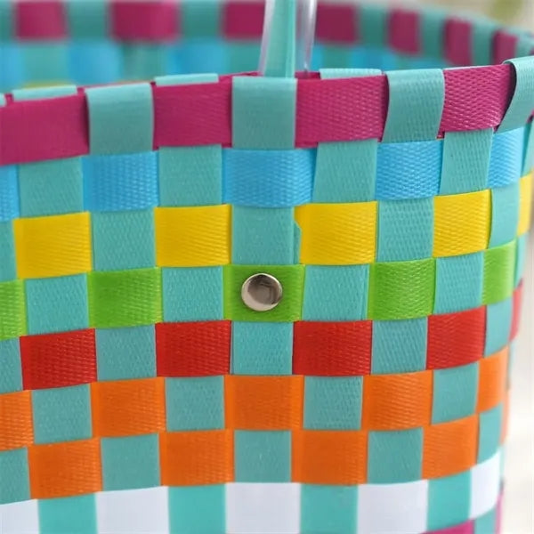 Colorful Woven Plastic Tote Basket for Beach Shopping Picnic