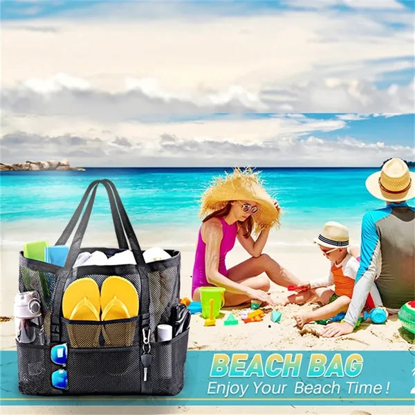 Large Mesh Beach Bag Multi Pocket for Outdoor Daily Use