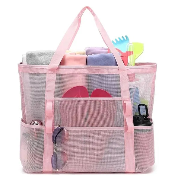 Large Mesh Beach Bag Multi Pocket for Outdoor Daily Use