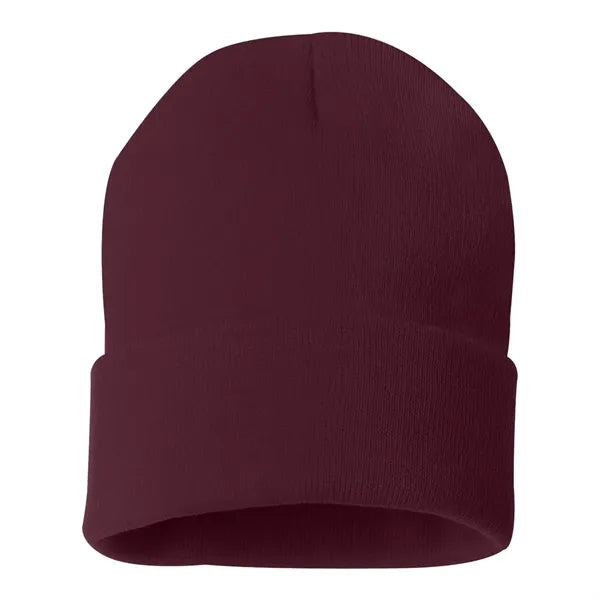 Cuffed Beanie With Faux Leather Patch