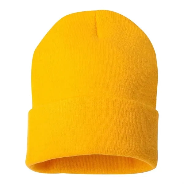 Cuffed Beanie With Faux Leather Patch