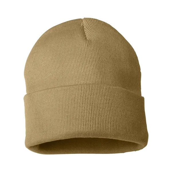Cuffed Beanie With Faux Leather Patch