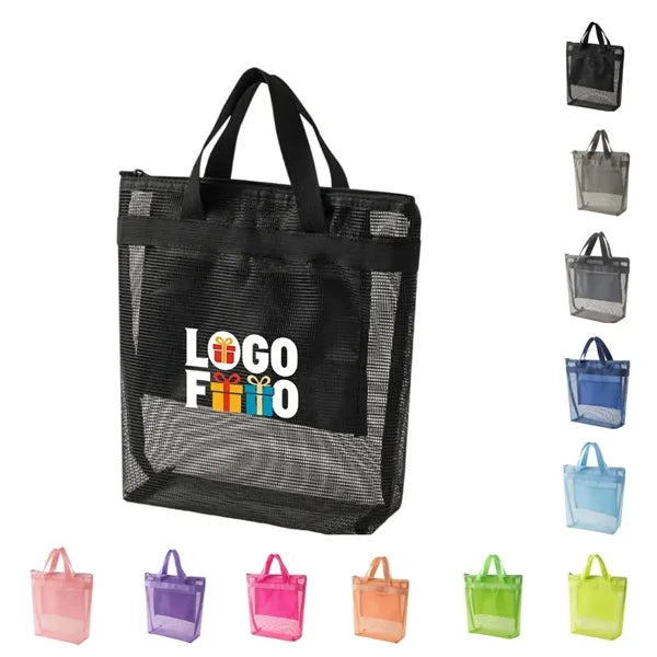 Mesh Tote Bag with Zipper for Daily Storage & Organizing