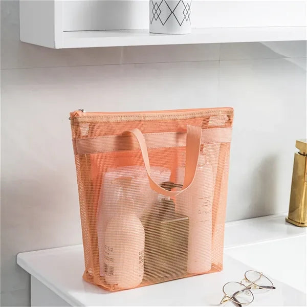 Mesh Tote Bag with Zipper for Daily Storage & Organizing