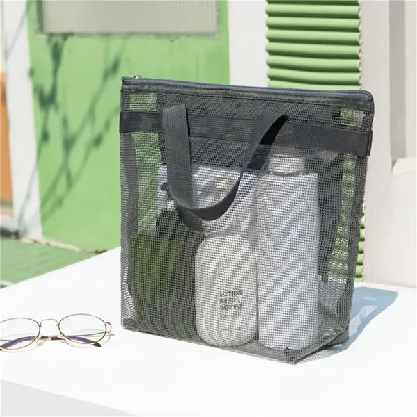 Mesh Tote Bag with Zipper for Daily Storage & Organizing