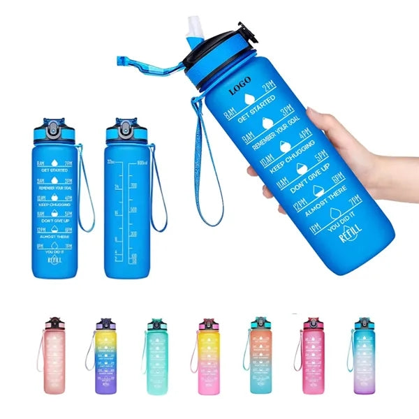 32 Oz. Sports Water Bottle With Time Marker And Straw