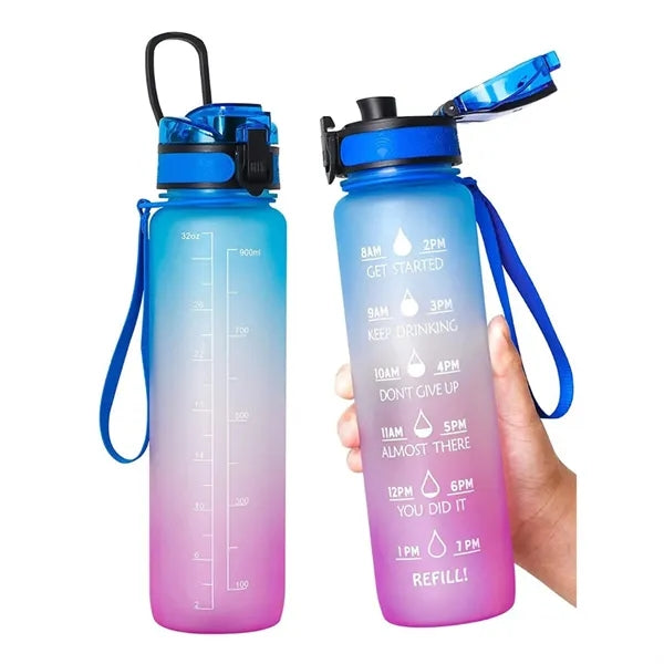 32 Oz. Sports Water Bottle With Time Marker And Straw