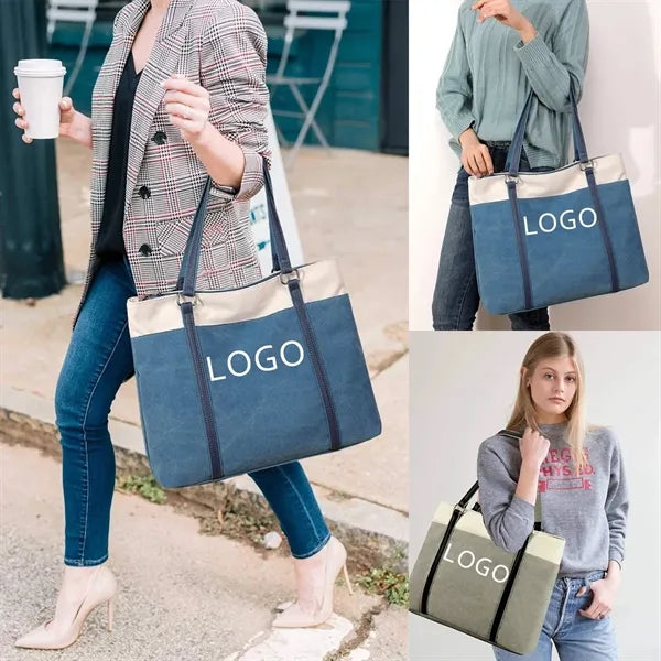 Lightweight Laptop Tote Bag Splice Canvas Handbag