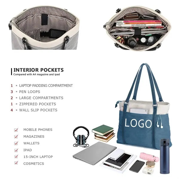 Lightweight Laptop Tote Bag Splice Canvas Handbag