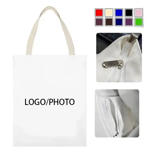 Canvas Tote Bag With Zipper And Inner Pocket