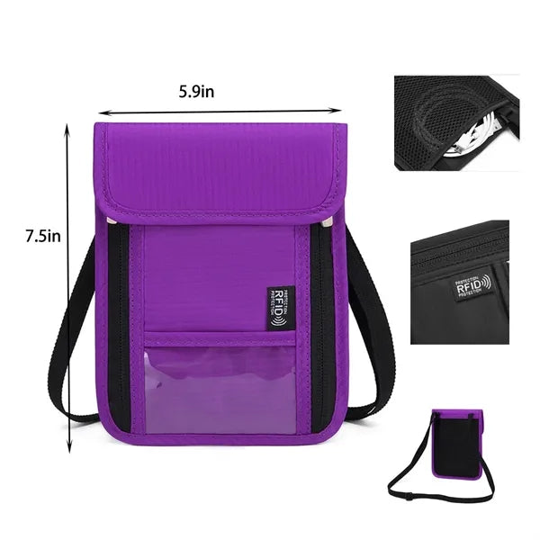 RFID Blocking Neck Travel Wallet Pouch Badge Holder