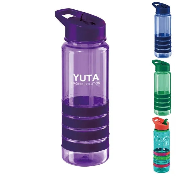 26Oz Lightweight Durable Plastic Water Bottle W/ Straw