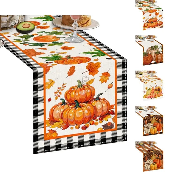 Pumpkin Print Linen Tablecloth