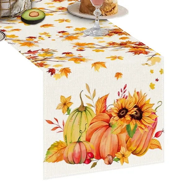 Pumpkin Print Linen Tablecloth