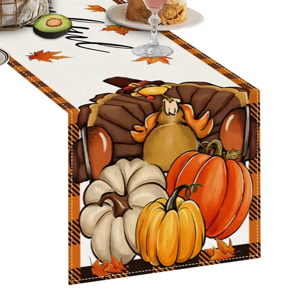 Pumpkin Print Linen Tablecloth
