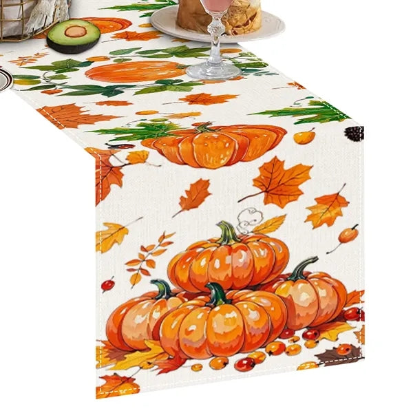 Pumpkin Print Linen Tablecloth
