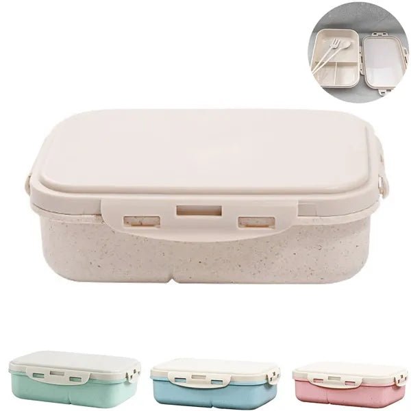 Leak Proof Wheat Straw Lunch Bento Box w/ Utensils