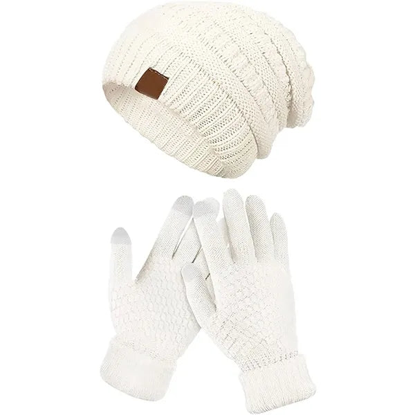 Winter Warm Knit Hat & Gloves Set