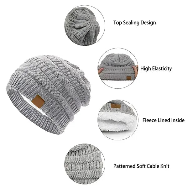 Winter Warm Knit Hat & Gloves Set