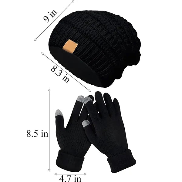 Winter Warm Knit Hat & Gloves Set