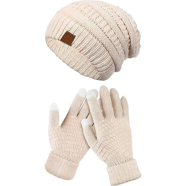 Winter Warm Knit Hat & Gloves Set