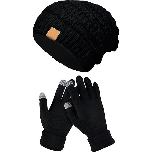 Winter Warm Knit Hat & Gloves Set