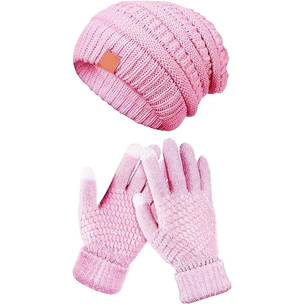 Winter Warm Knit Hat & Gloves Set