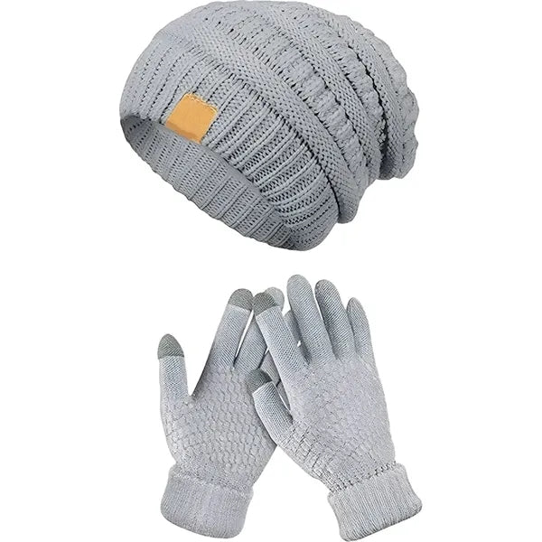 Winter Warm Knit Hat & Gloves Set