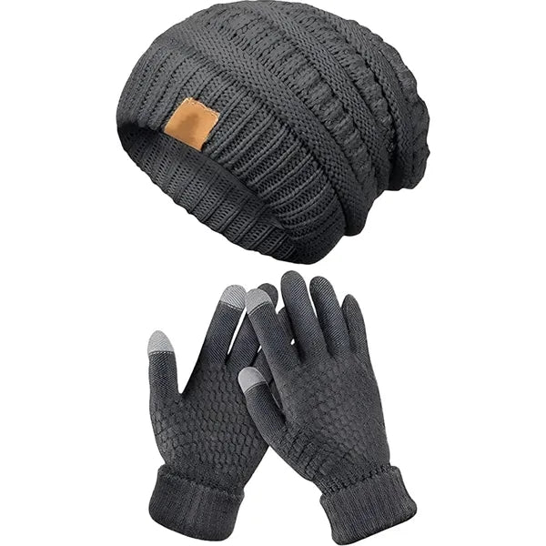 Winter Warm Knit Hat & Gloves Set