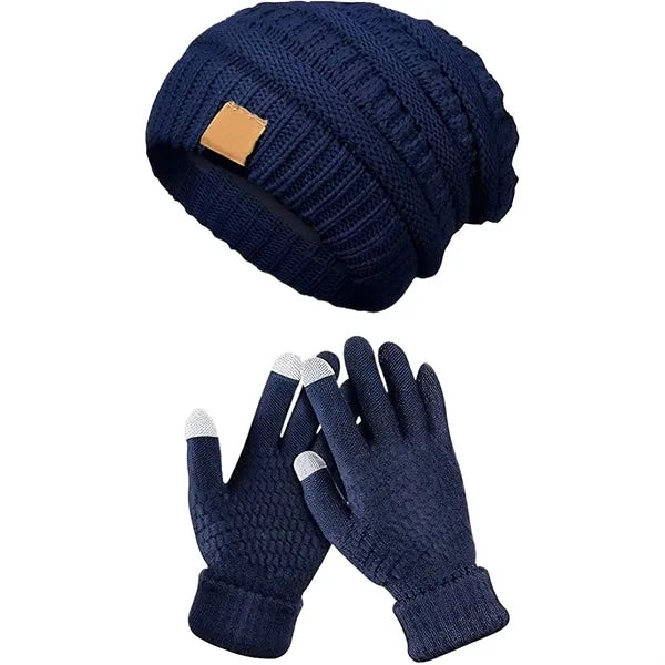 Winter Warm Knit Hat & Gloves Set
