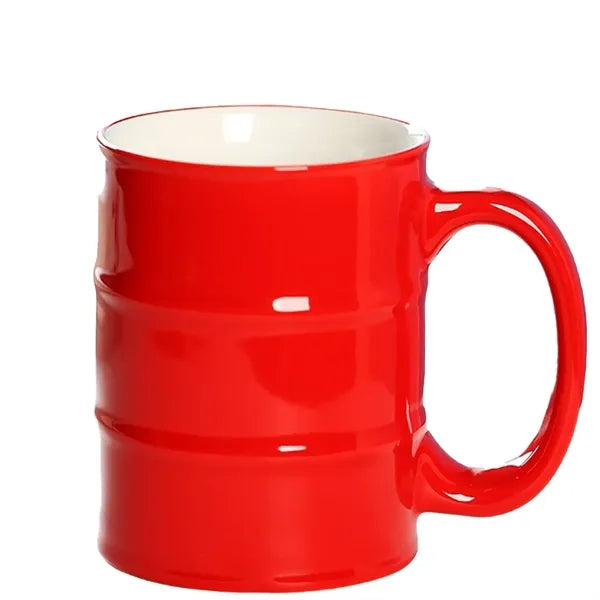 15oz C Handle Oil Barrel Shape Ceramic Mug
