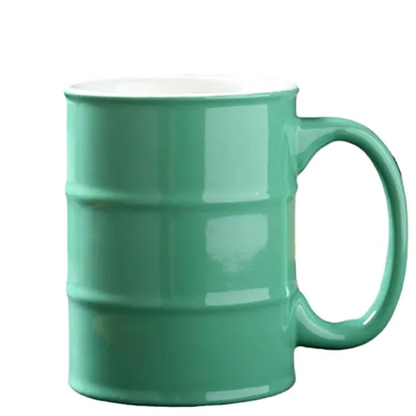 15oz C Handle Oil Barrel Shape Ceramic Mug